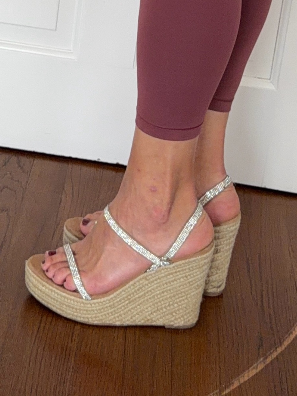 Steve Madden Sparkle Strap Espadrille Wedges in Beige and Silver